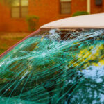 Broken car window an accident on the road safe movement.