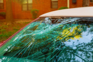 Broken car window an accident on the road safe movement.